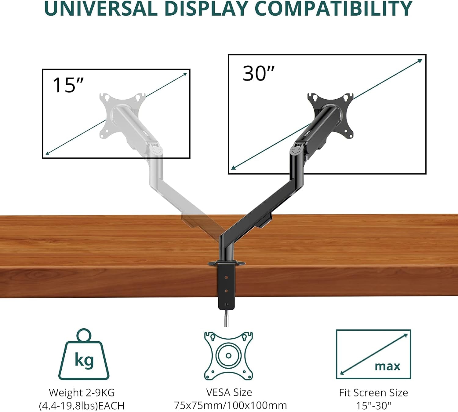 Monitor Desk Mount - Single Monitor Arm Stand for 15" to 30" Computer Screens (Within 4.4-19.8 Lbs), Monitor Mount Stand with Clamp, VESA Mount 75X75Mm or 100X100Mm